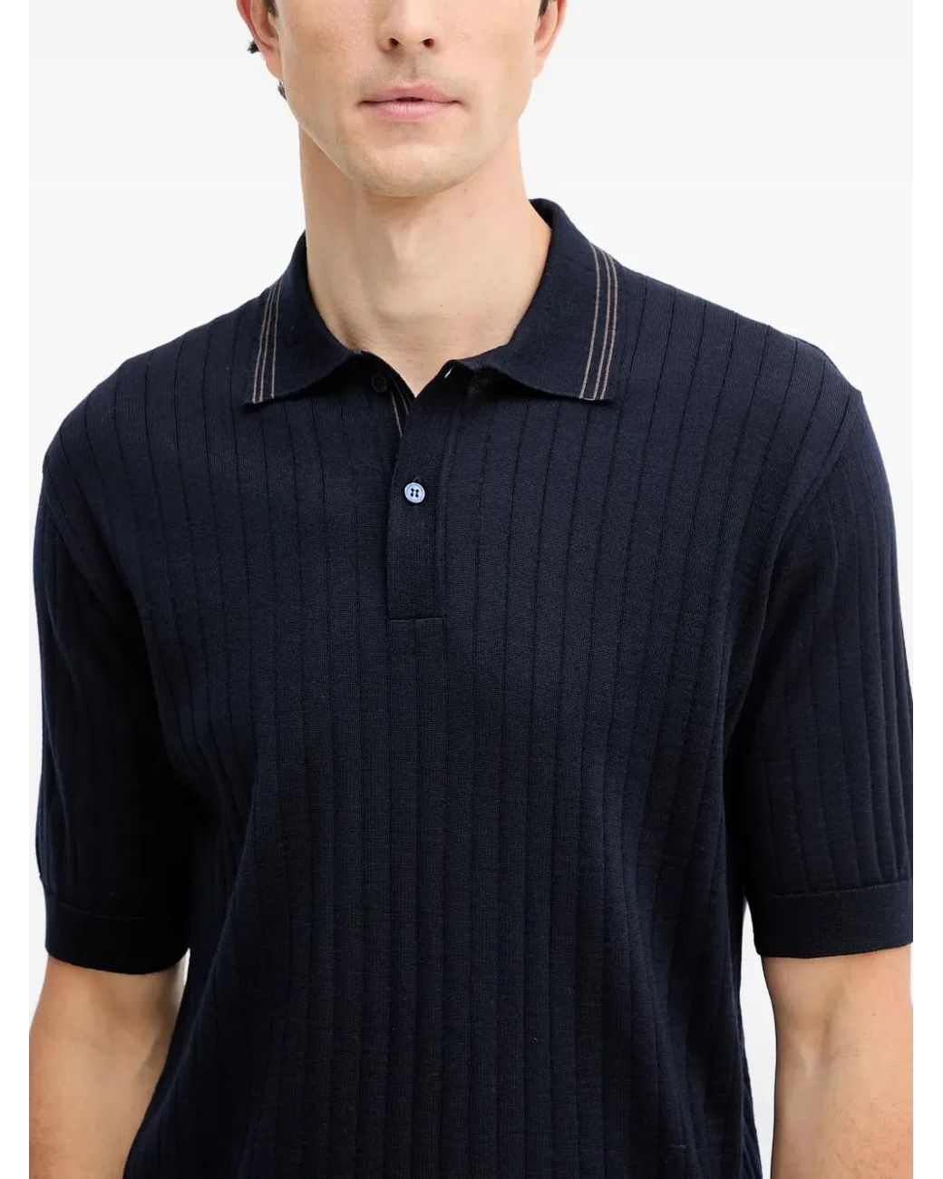 Paul & Shark Blue Ribbed Collared Polo Shirt for men