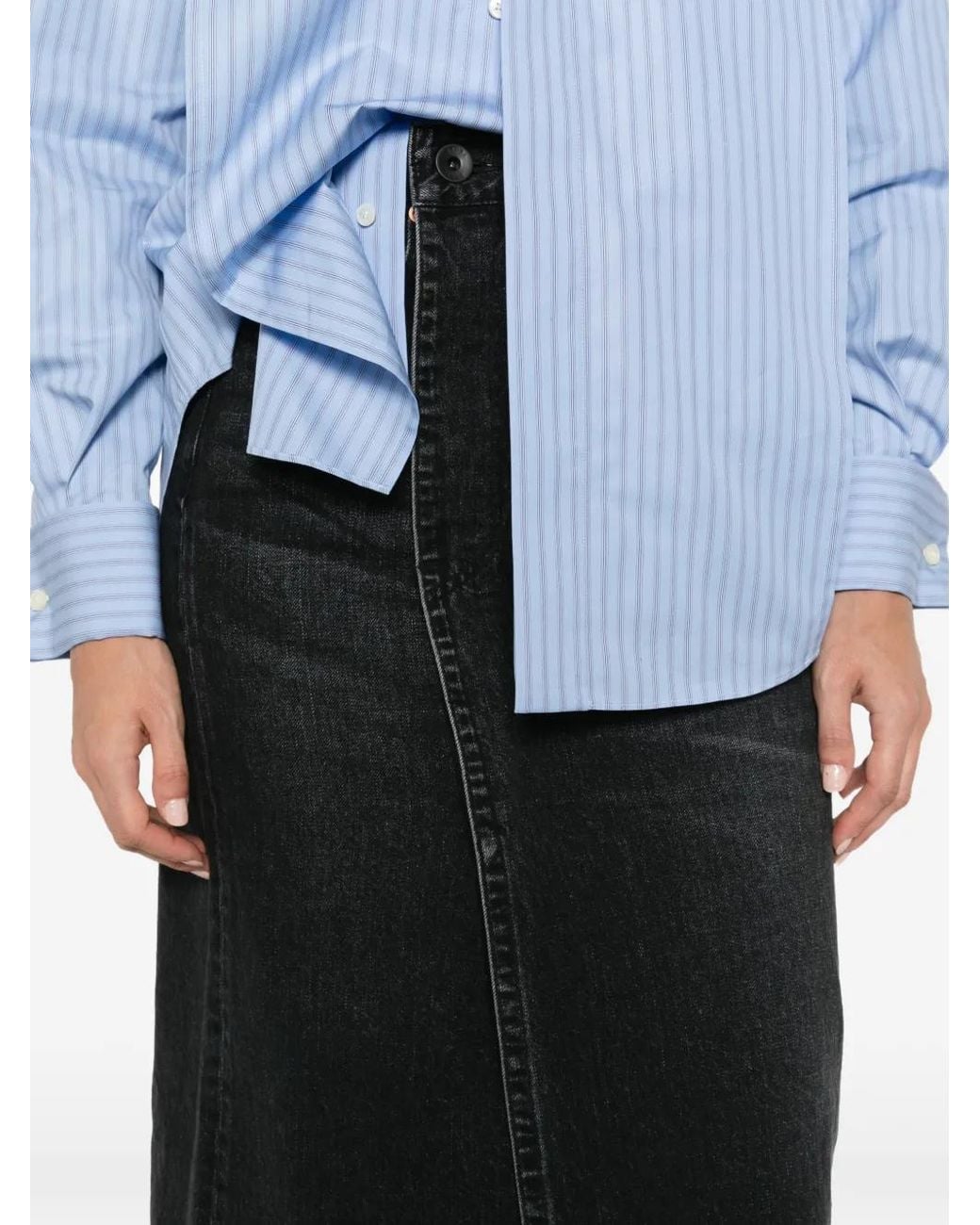 Sacai Black Asymmetric-Hem Denim Midi Skirt