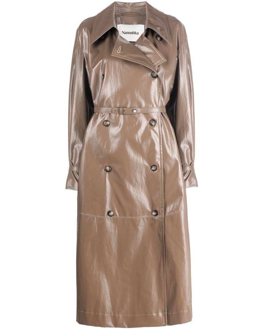 Nanushka Belted Double-breasted Trench Coat in Natural | Lyst