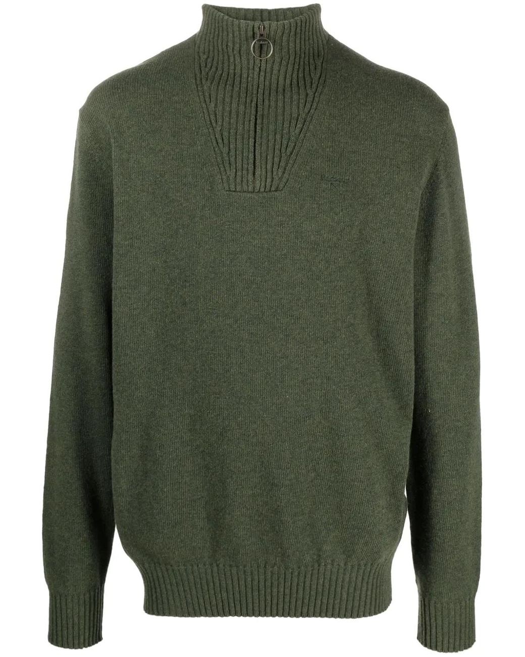 Barbour Green Half-Zip Wool Jumper for men