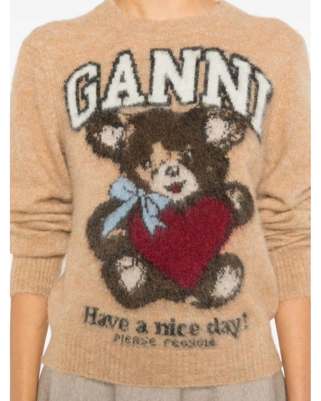 Ganni Pink Wool Crewneck Sweater
