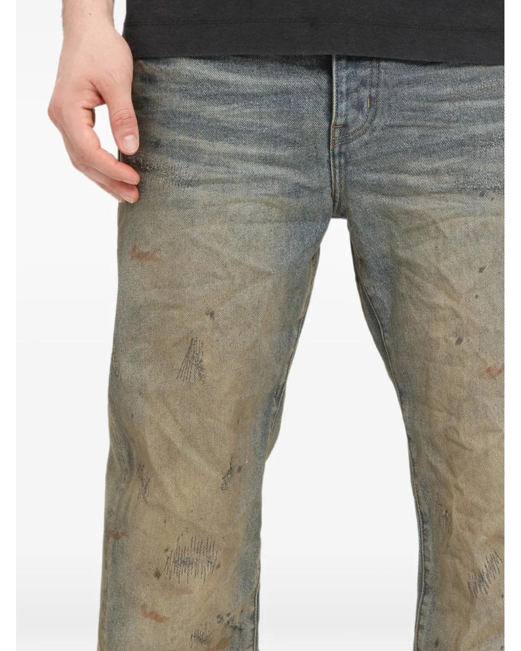 Purple Brand Gray Distressed Paint-Splatter Jeans for men