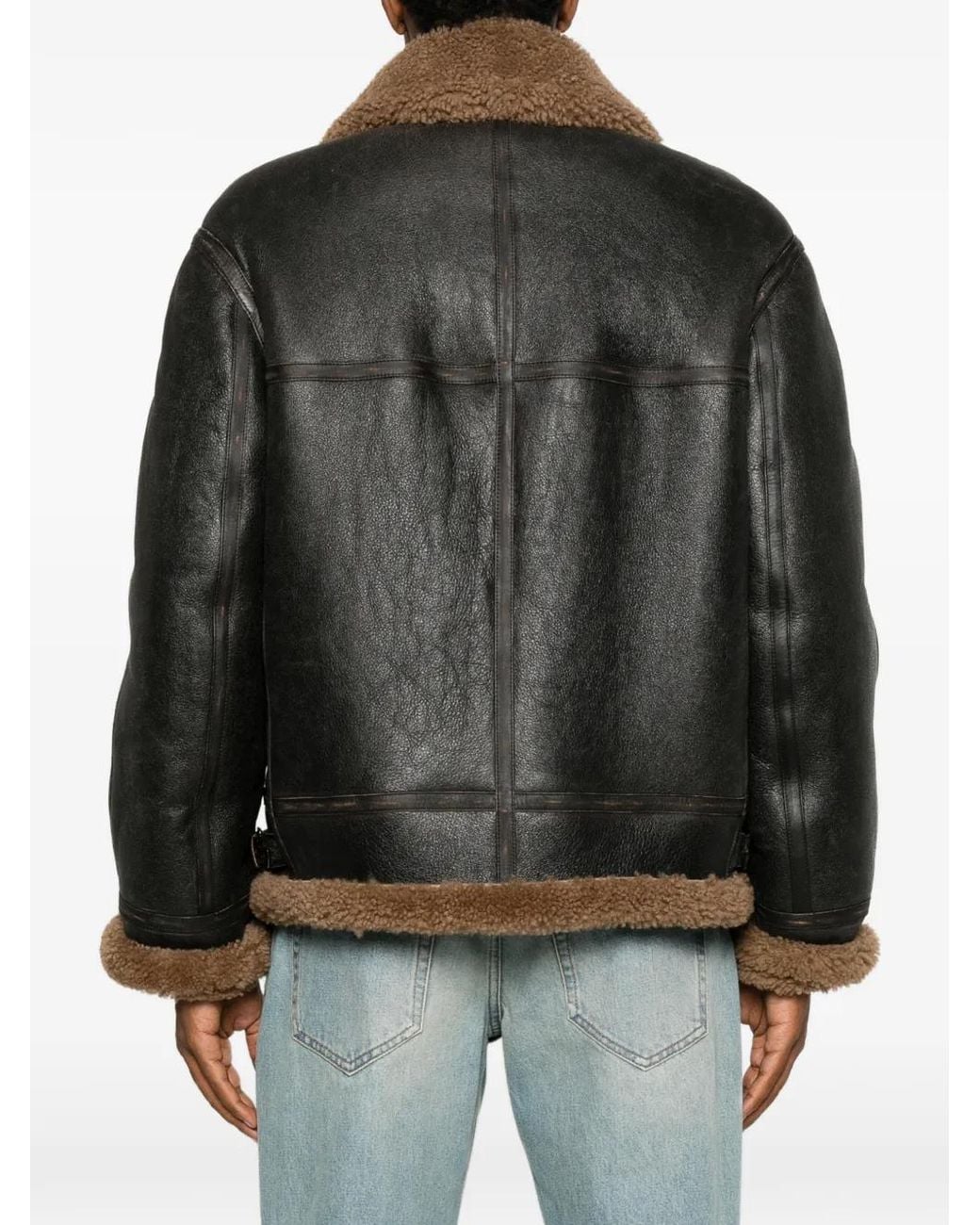 Saint Laurent Black Shearling-Trim Leather Jacket for men