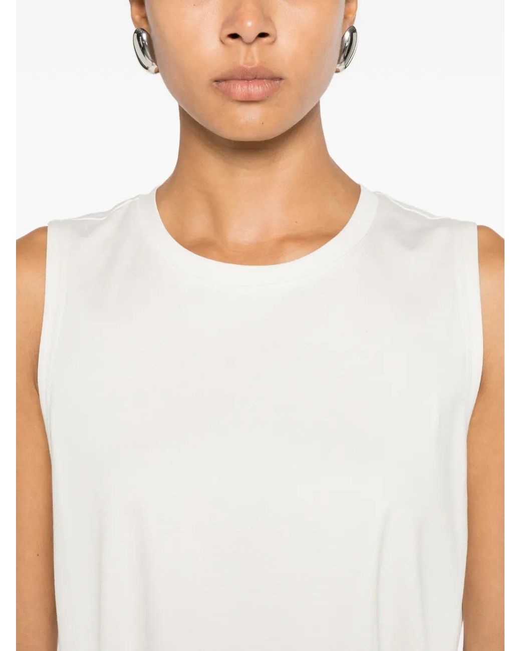 Psophia White Sleeveless Crew-Neck Cotton Tank Top