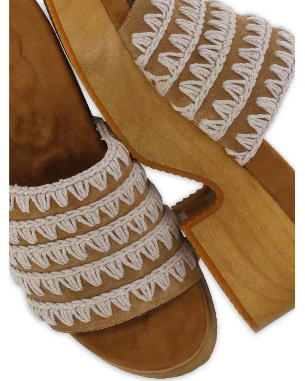 Mou Brown Crochet-Knit Platform Sandals