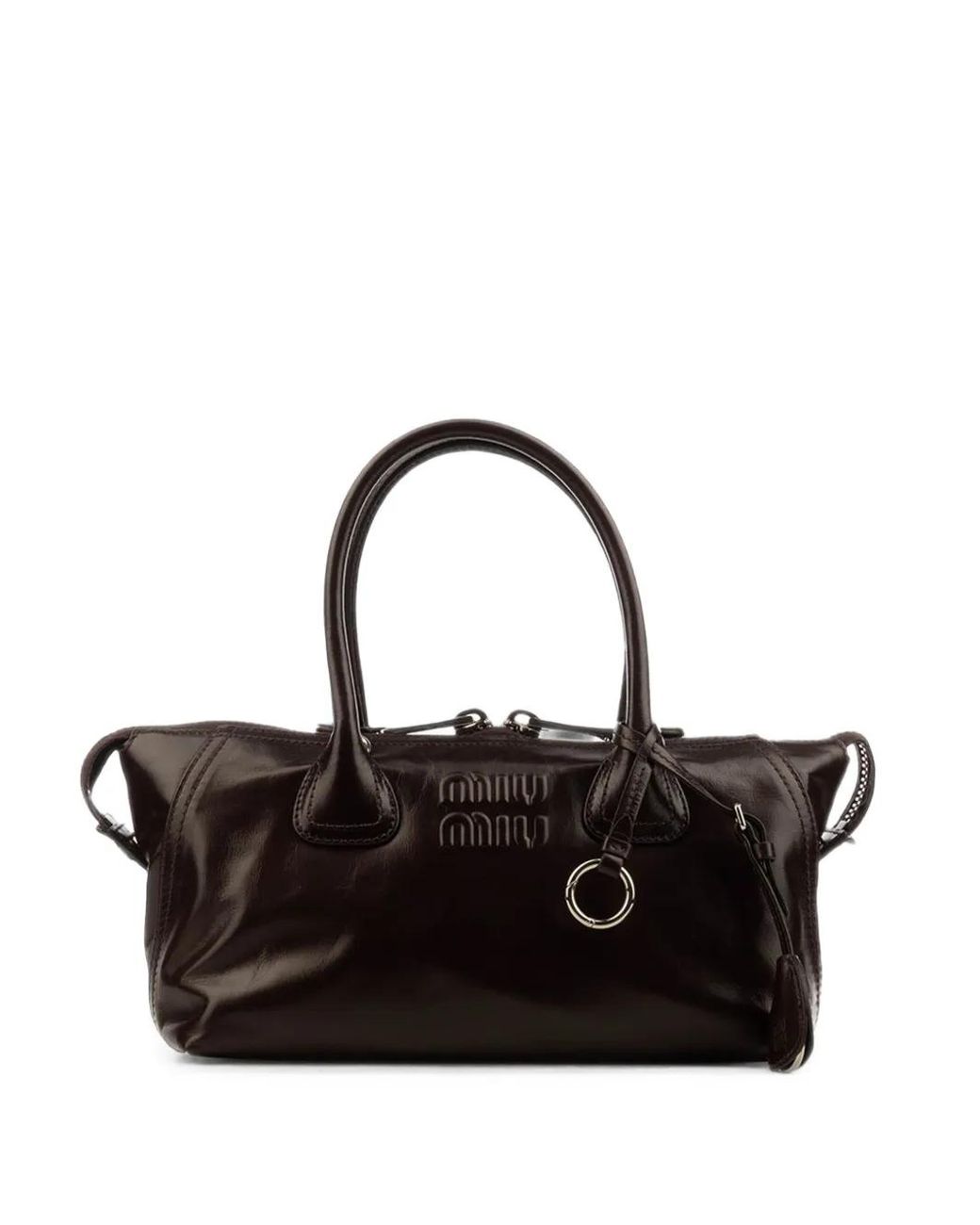 Miu Miu Black Logo-Embossed Leather Tote Bag