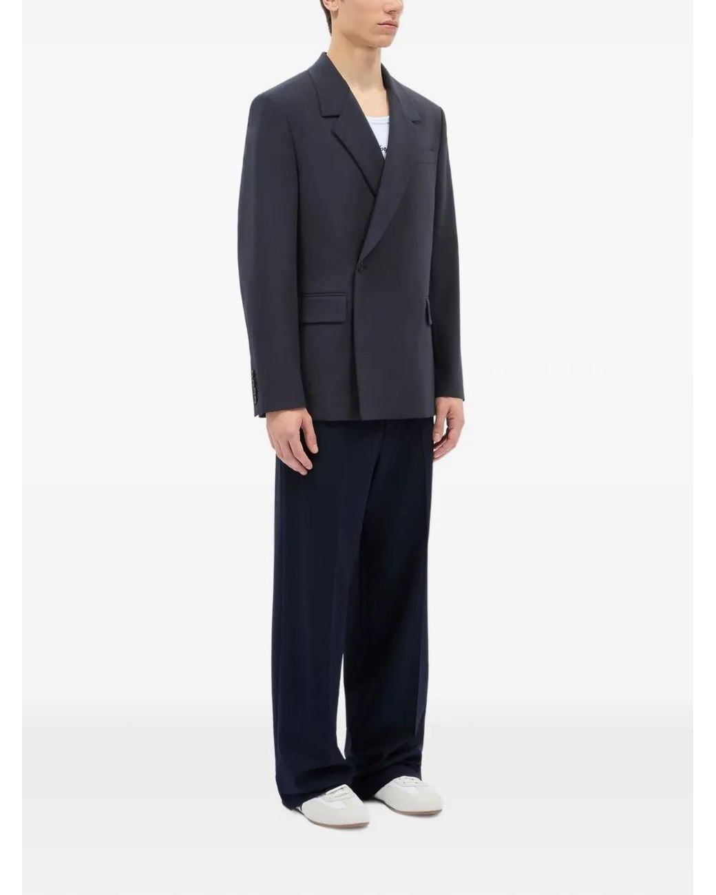 MSGM Blue Belt-Loop Wide-Leg Trousers for men