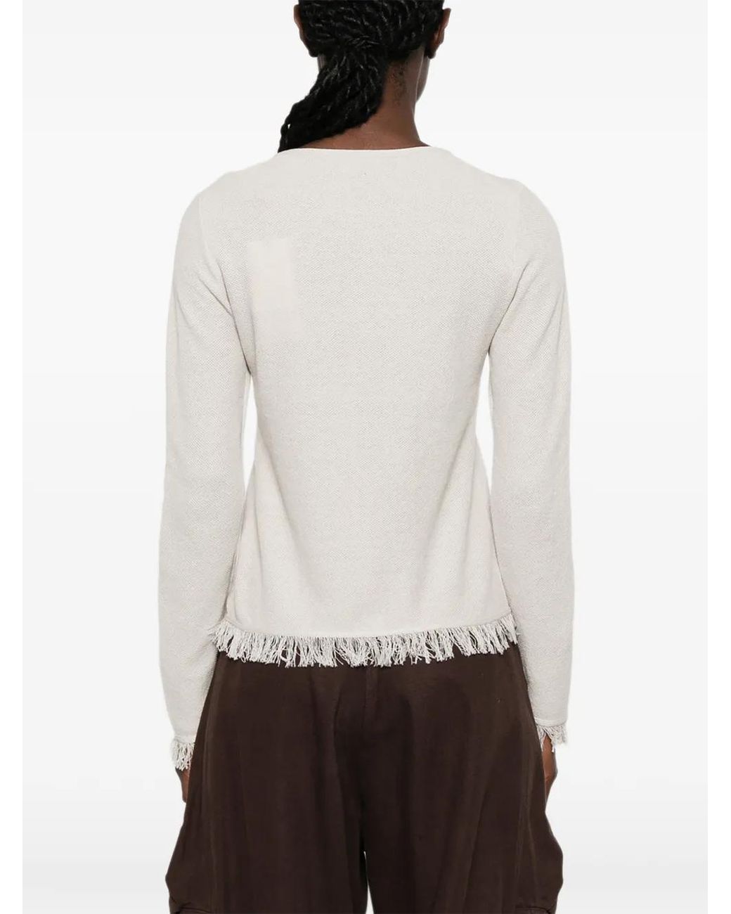 KENZO White Fringe-Trim Logo-Embroidered Cardigan