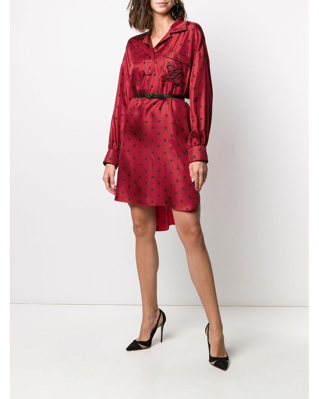red print shirt dress