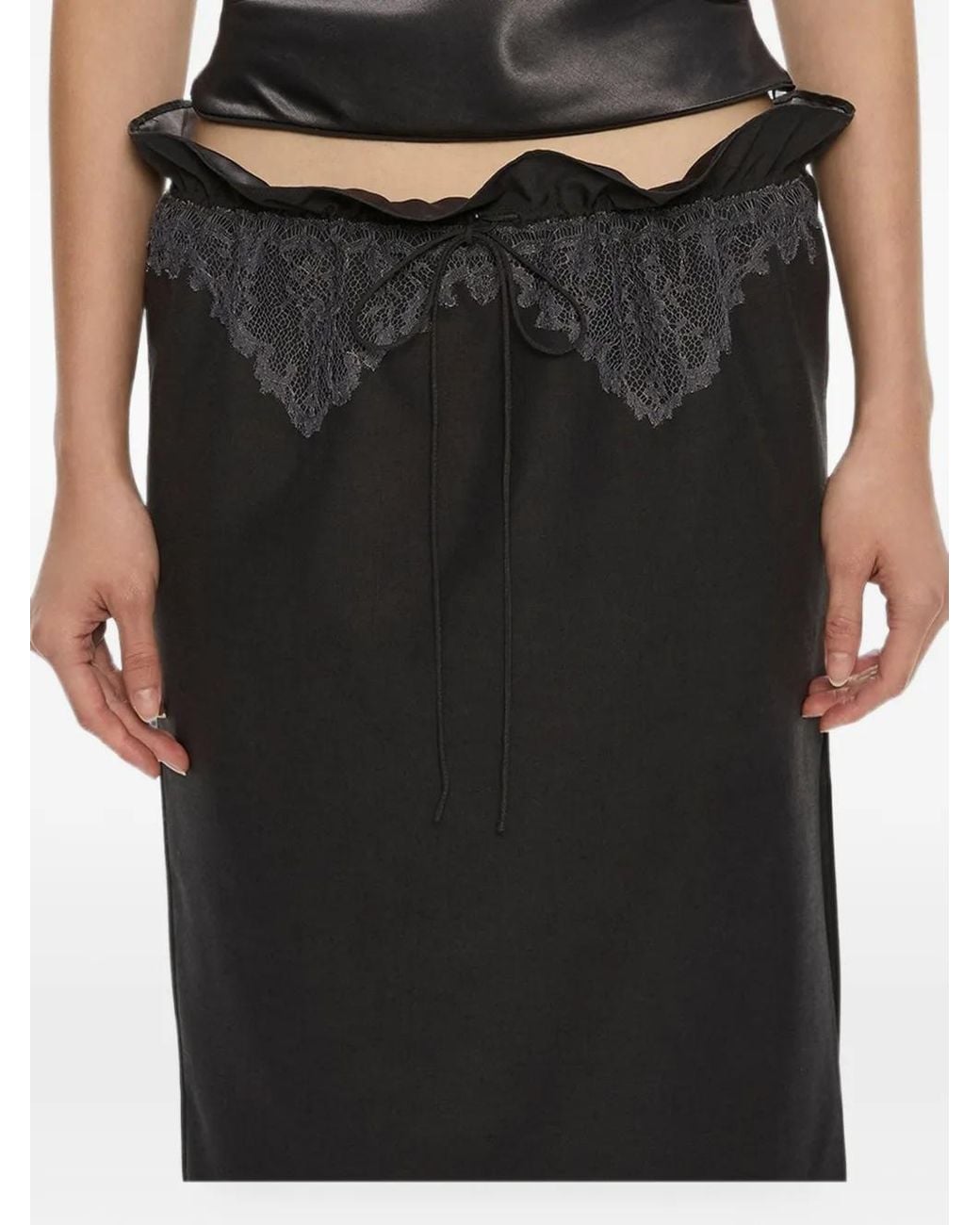 Christopher Esber Black Anais Lace-Trimmed Tie Midi Skirt