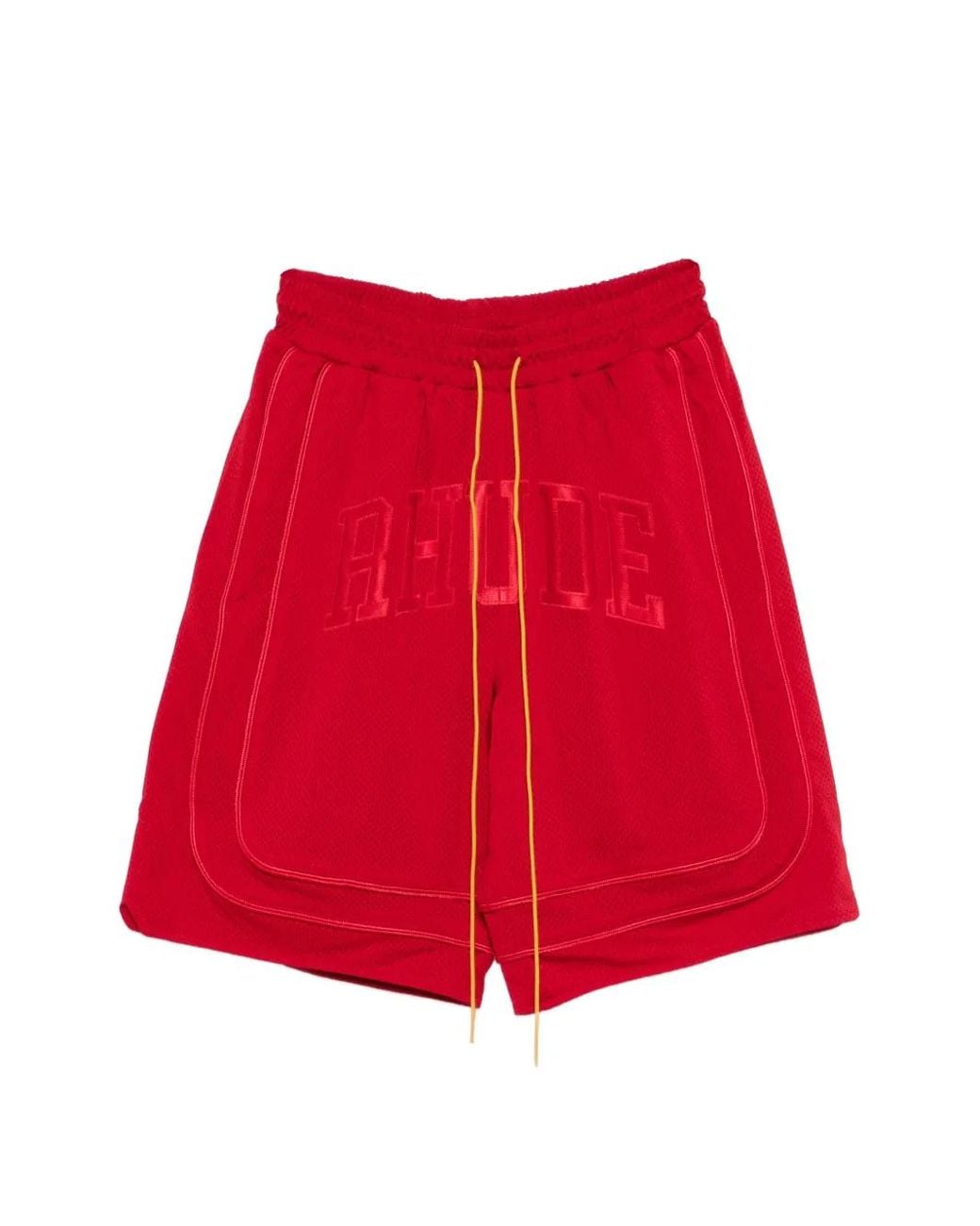 Rhude Red Collegiate Logo Mesh Shorts for men