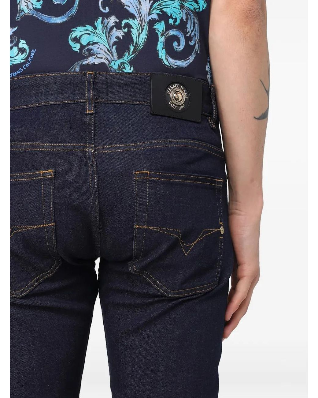 Versace Jeans Couture Blue Logo-Patch Five-Pocket Jeans for men