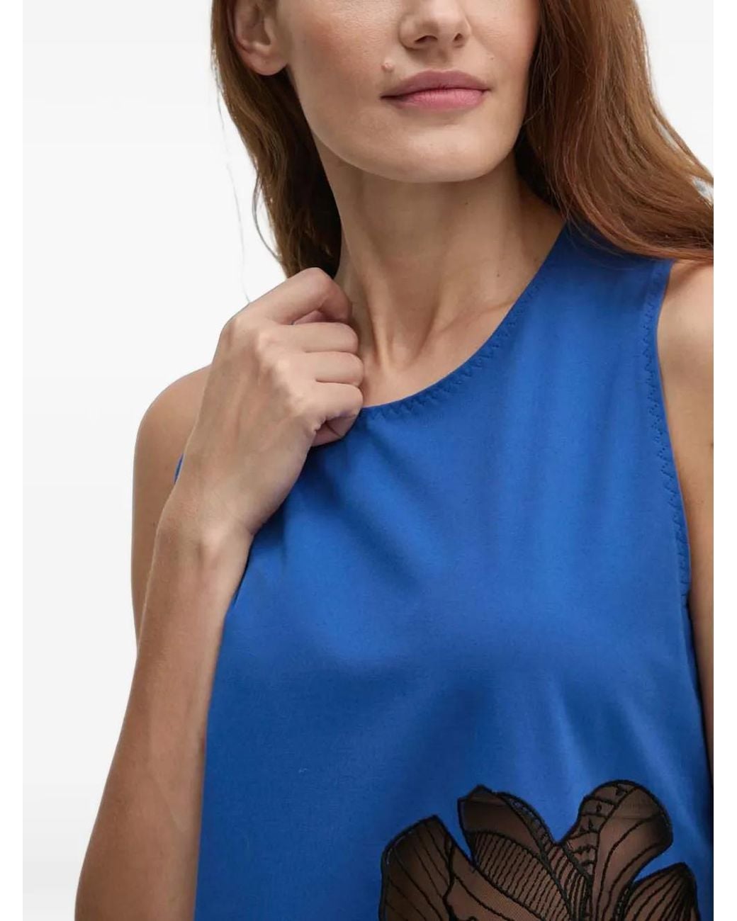 Sisley Blue Floral-Patch Sleeveless Top
