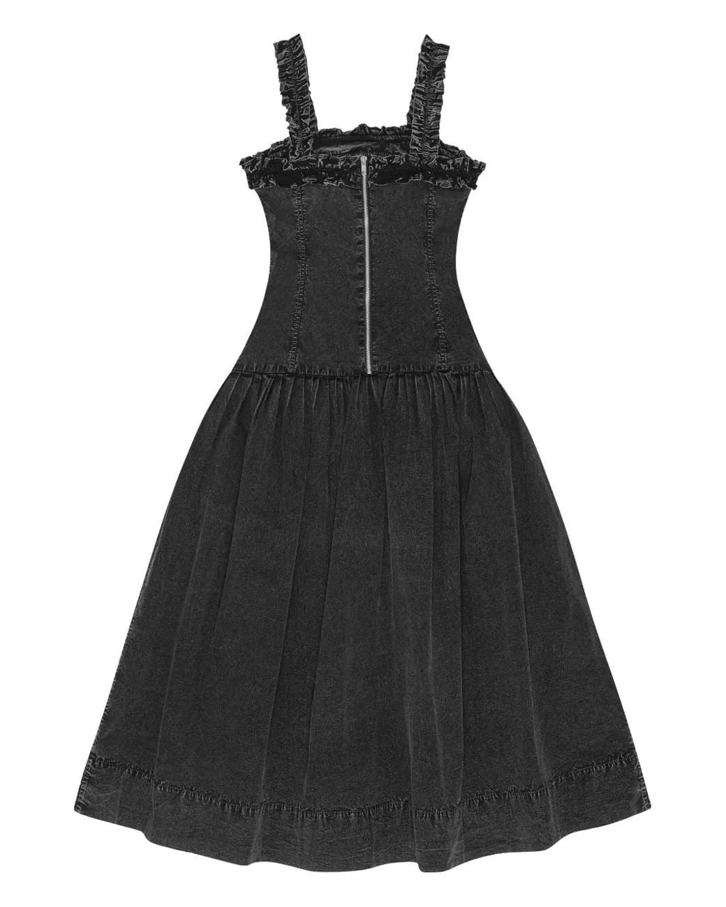 Ganni Black Ruffle-Detail Midi Dress
