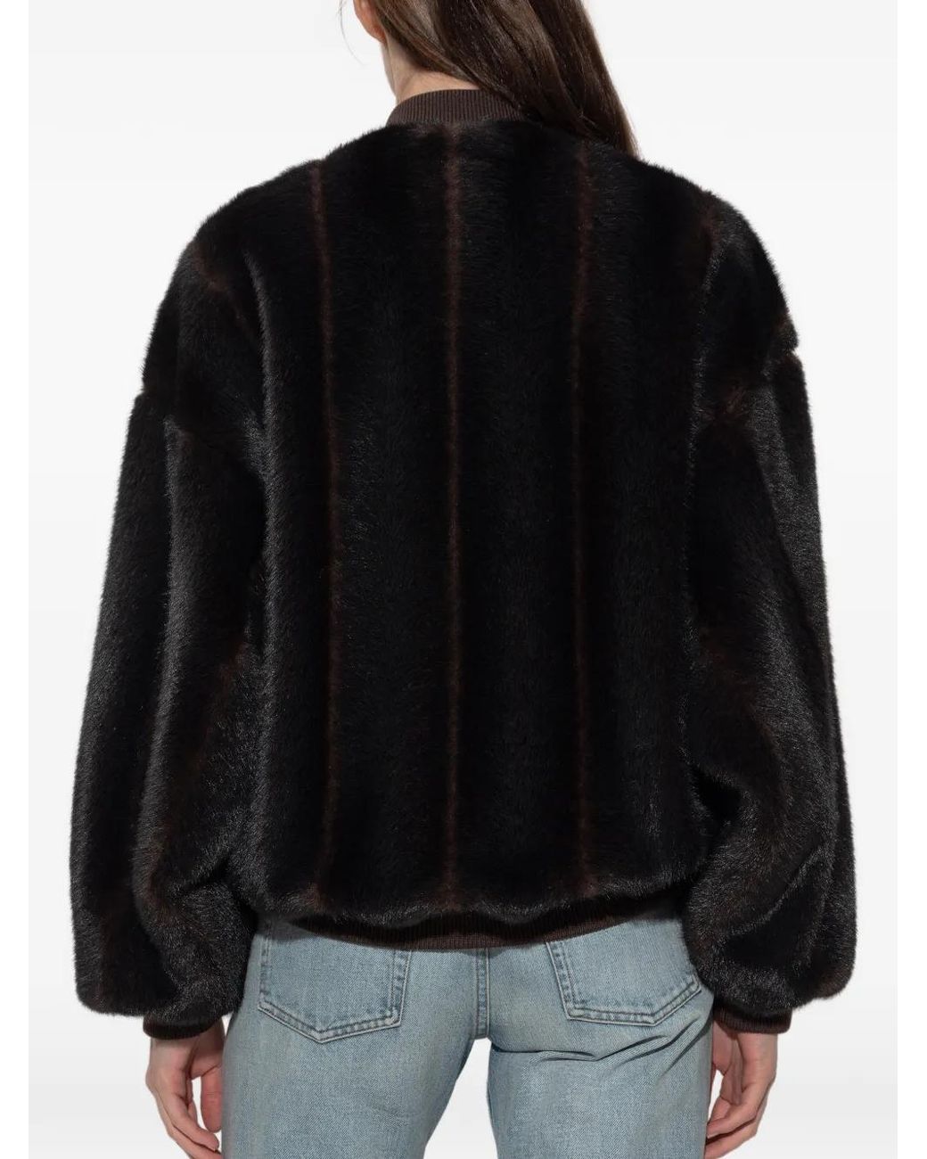 MM6 by Maison Margiela Black Ribbed-Trim Faux-Fur Jacket