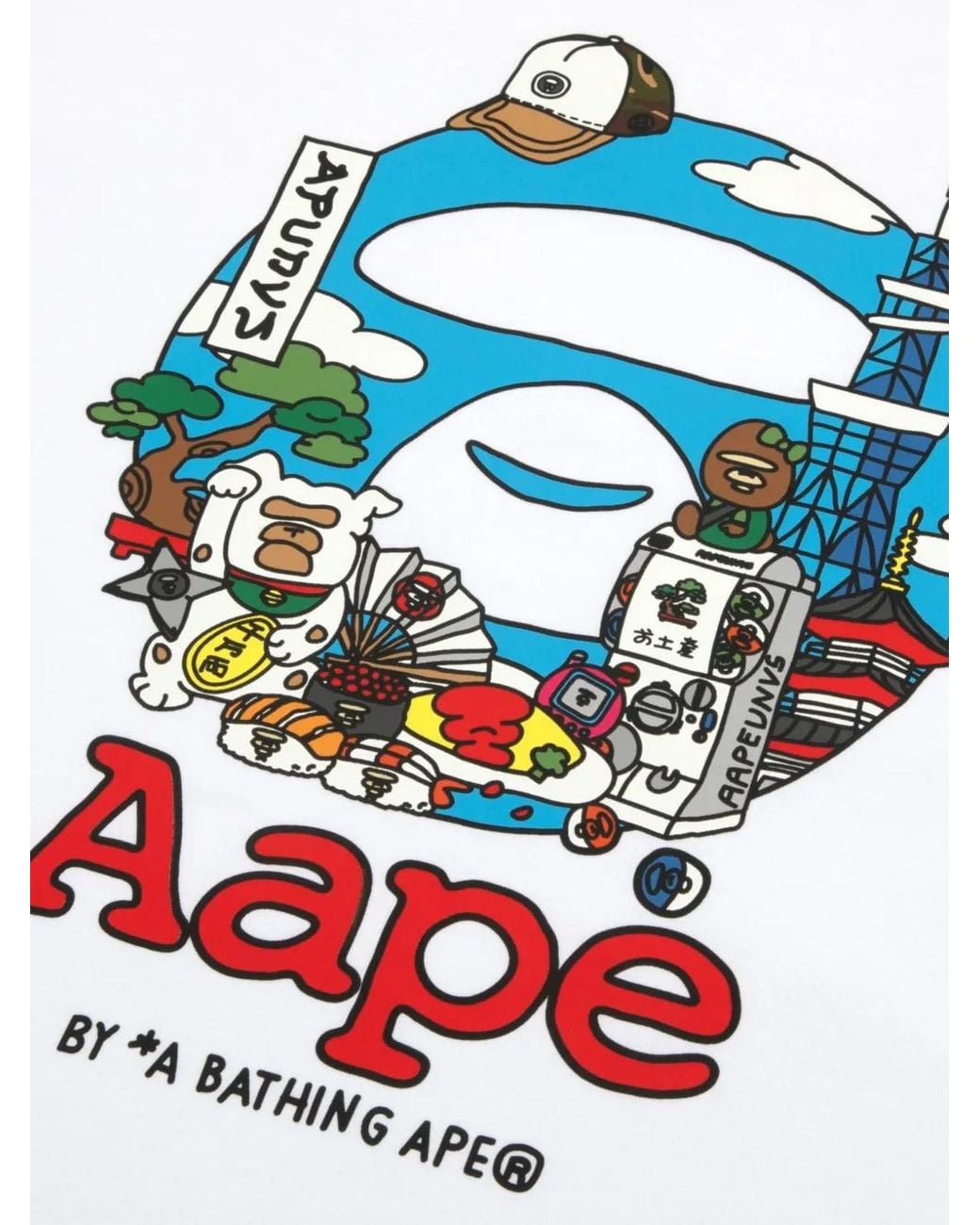 Aape By A Bathing Ape White Cartoon Graphic-Print Long-Sleeve Sweater for men