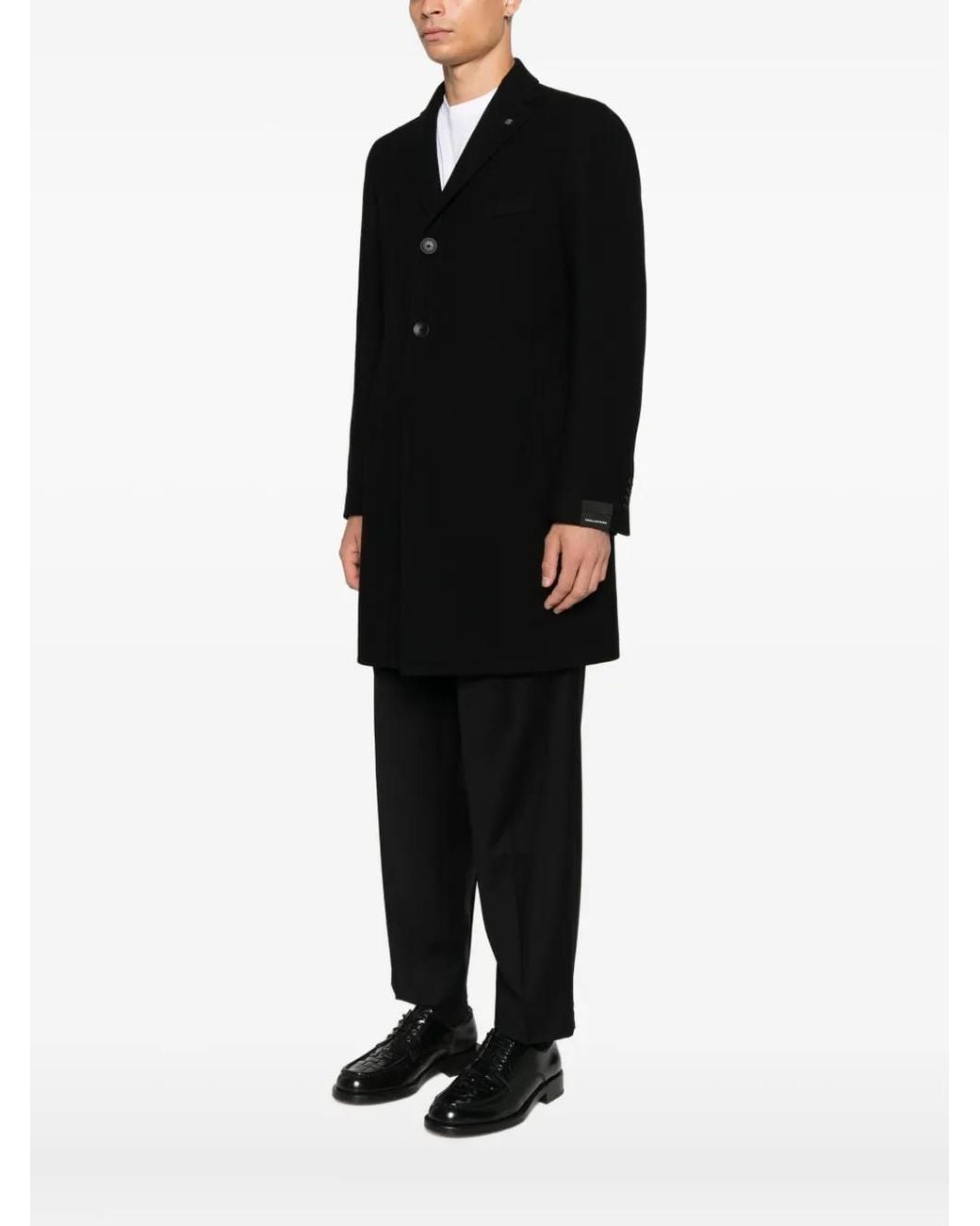 Tagliatore Black Single-Breasted Coat for men