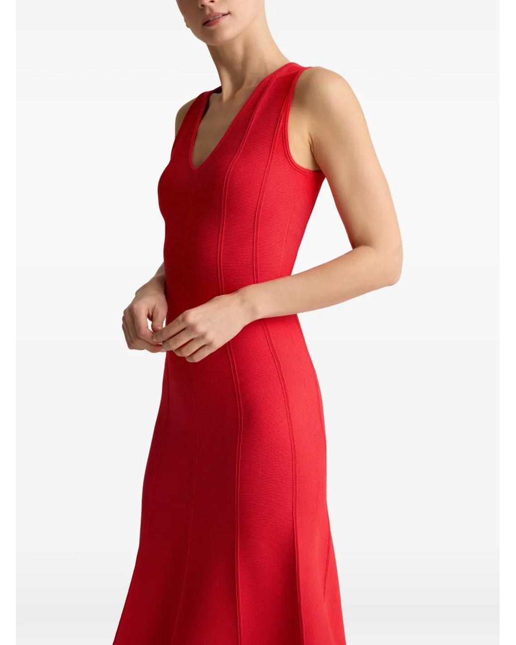 St. John Red Knit Sleeveless Midi Dress