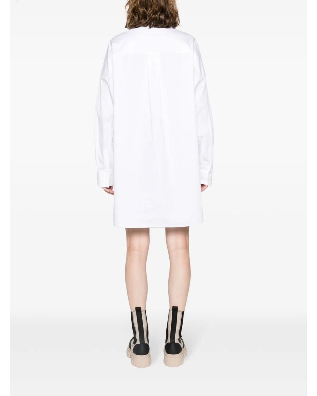 Moschino White Logo-Patch Cotton Shirtdress