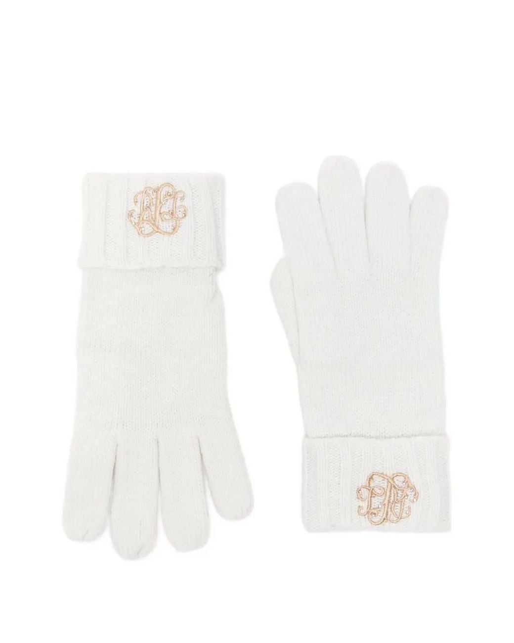 Ralph Lauren White Embroidered Knit Gloves