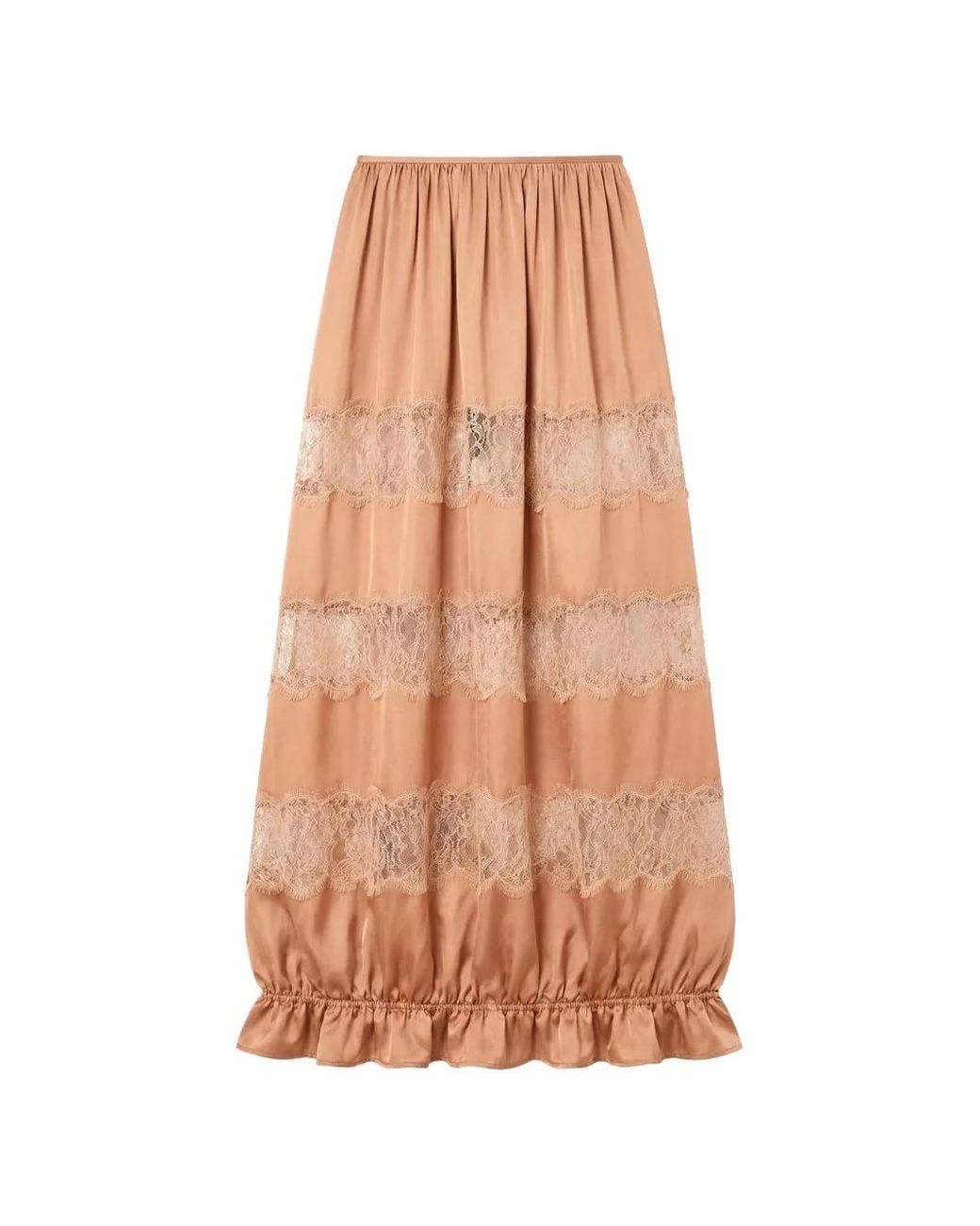 Ulla Johnson Pink Chantal Lace-Trim Ruffled Midi Skirt
