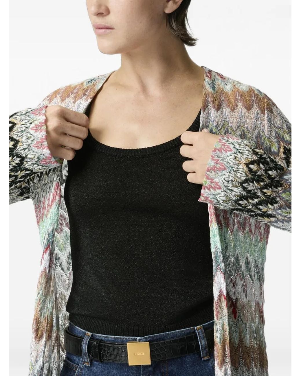 Missoni White Cotton Lamé Long Cardigan With Lace Motif