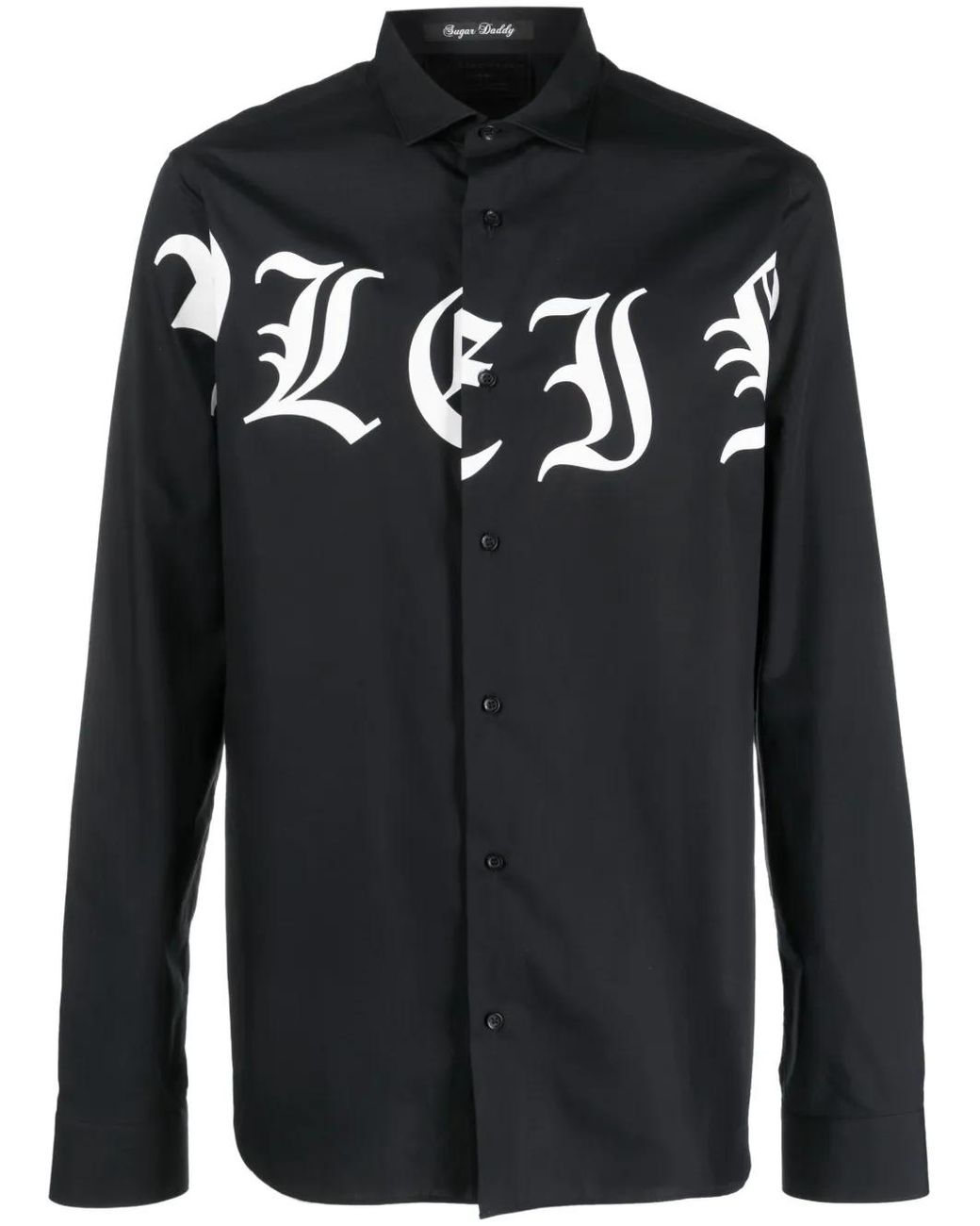 Philipp Plein Black Sugar Daddy Logo-Print Shirt for men