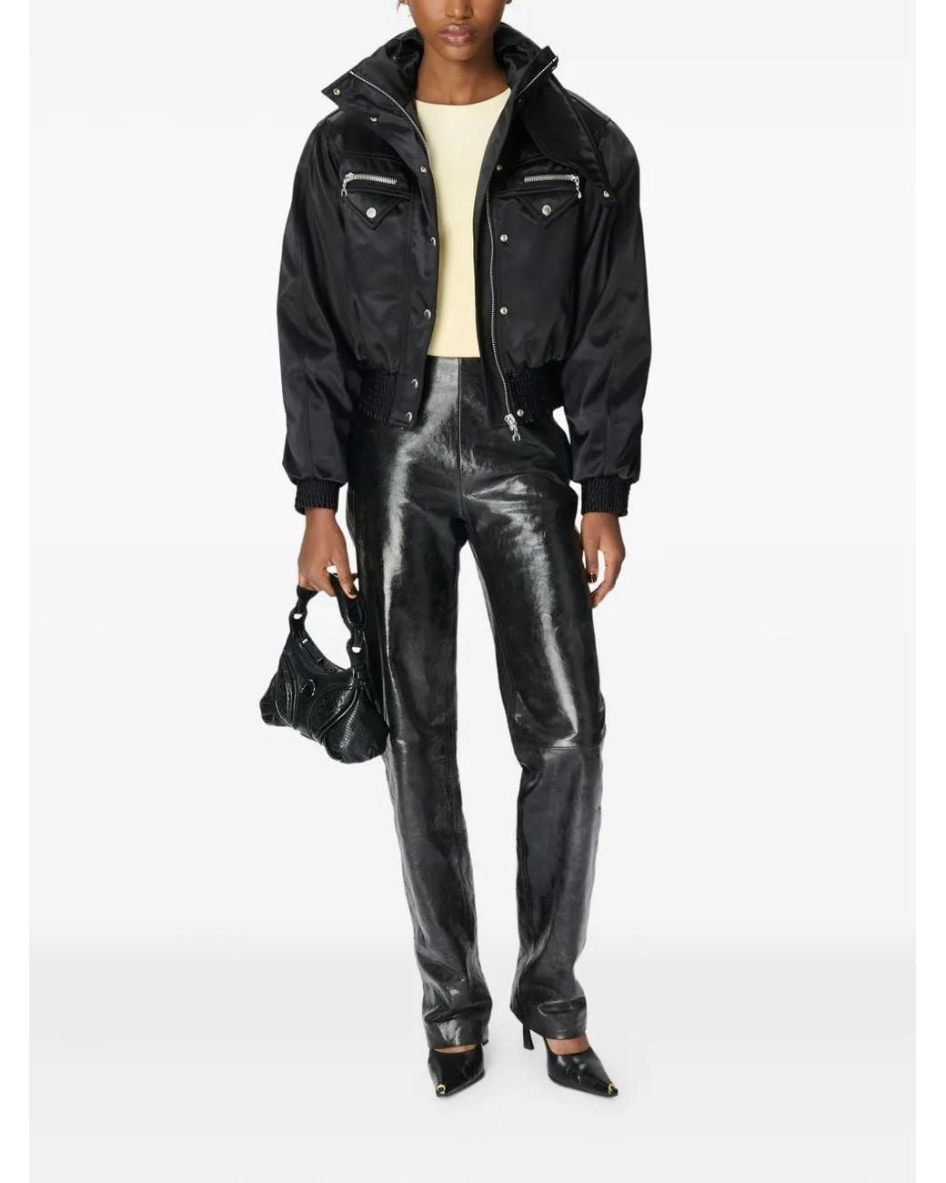 MARINE SERRE Black Satin Bomber Jacket