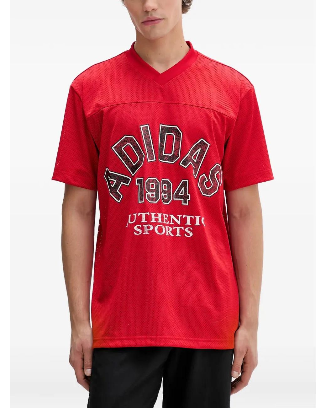 Adidas Red V-Neck Sports T-Shirt for men