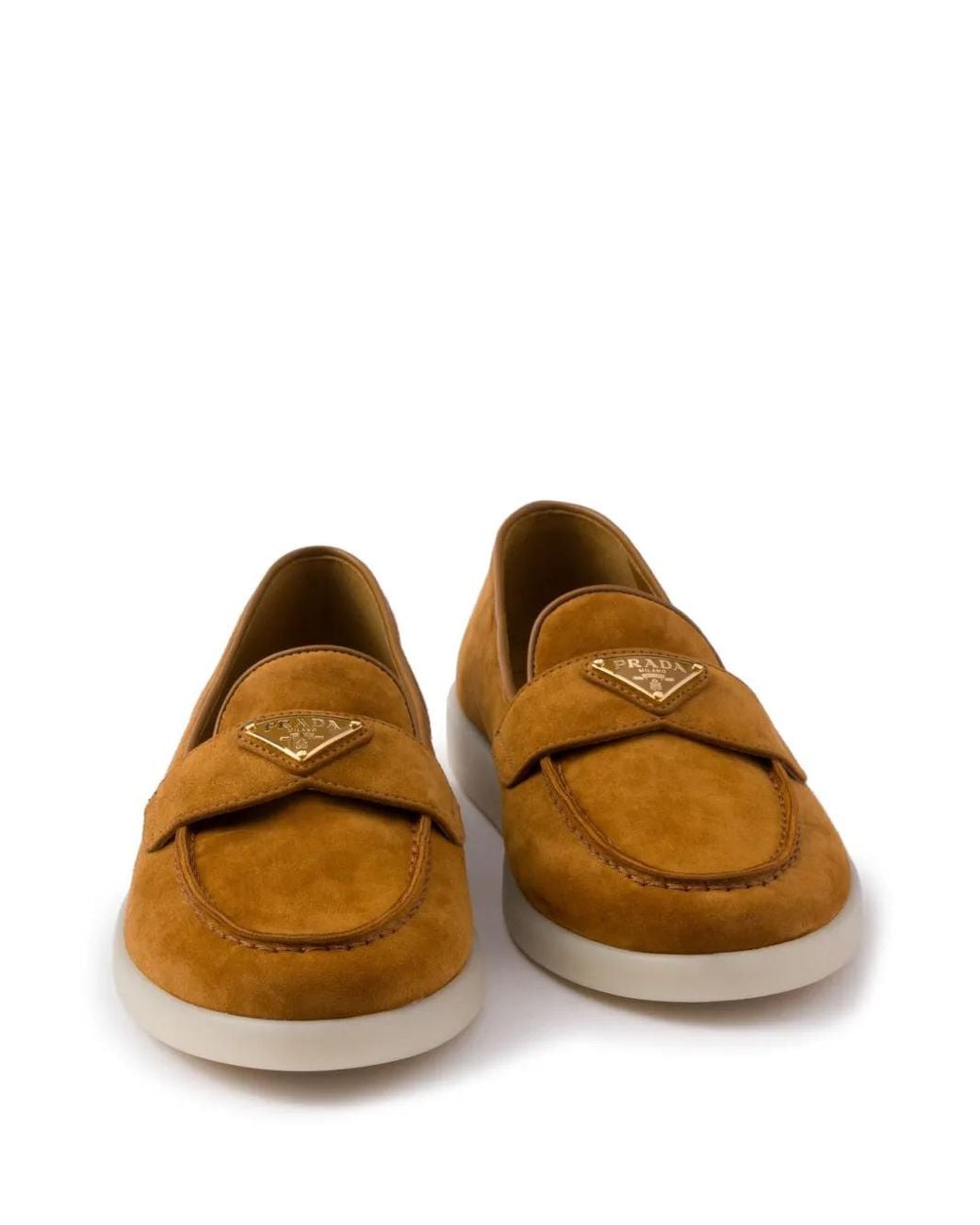 Prada Brown Suede Triangle Loafers