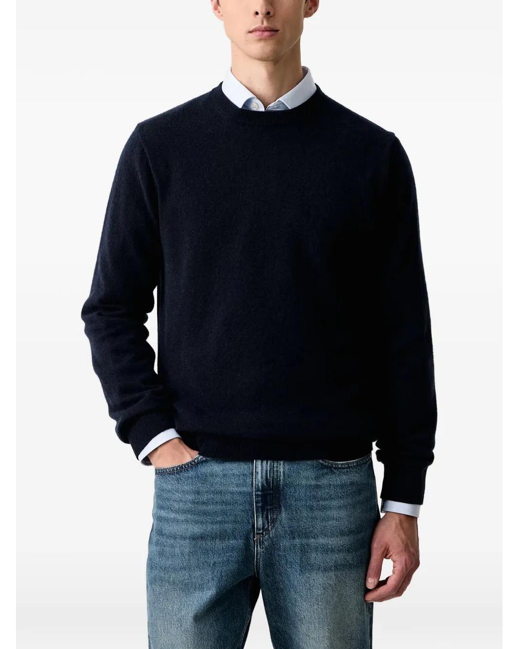 Lindbergh Blue Crew-Neck Ribbed-Trim Sweater for men