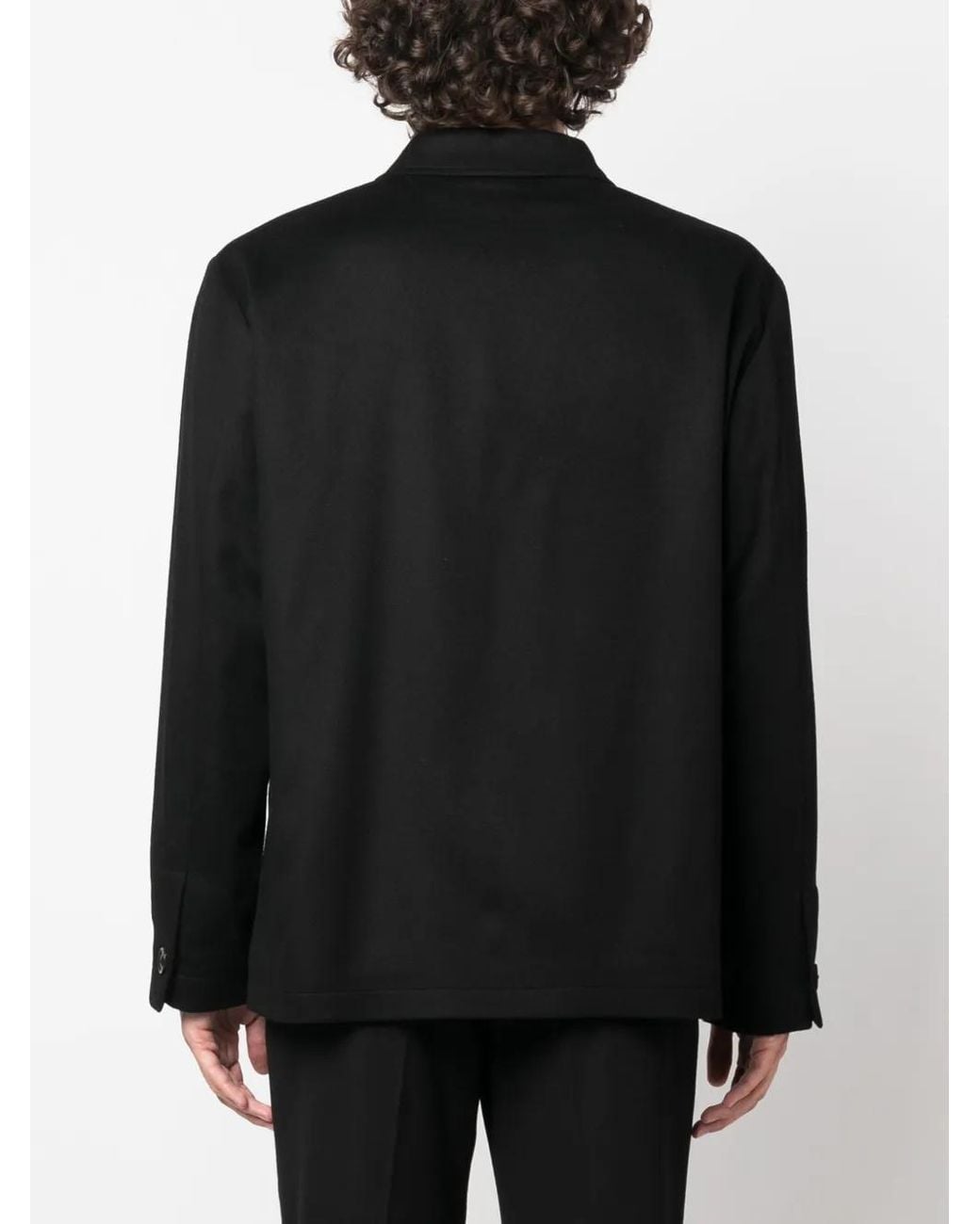 Lardini Black Button-Up Wool-Blend Shirt Jacket for men