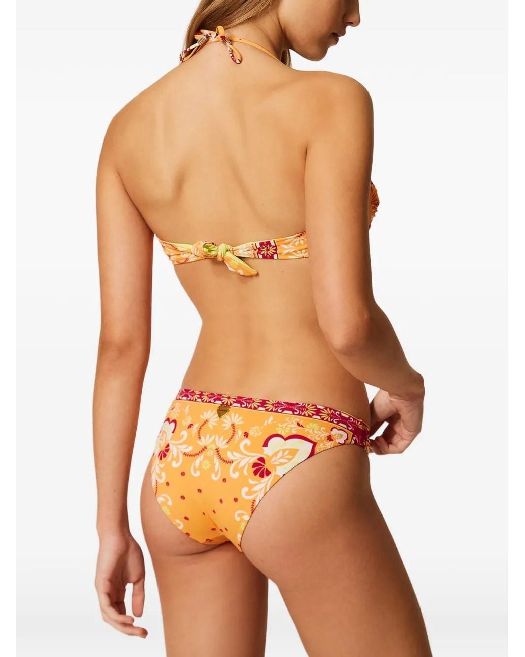 Twinset Orange Bas De Bikini À Imprimé Foulard