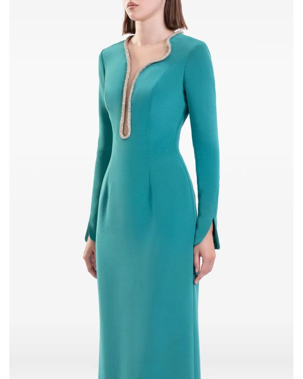 Saiid Kobeisy Green Crystal Embellished Maxi Dress