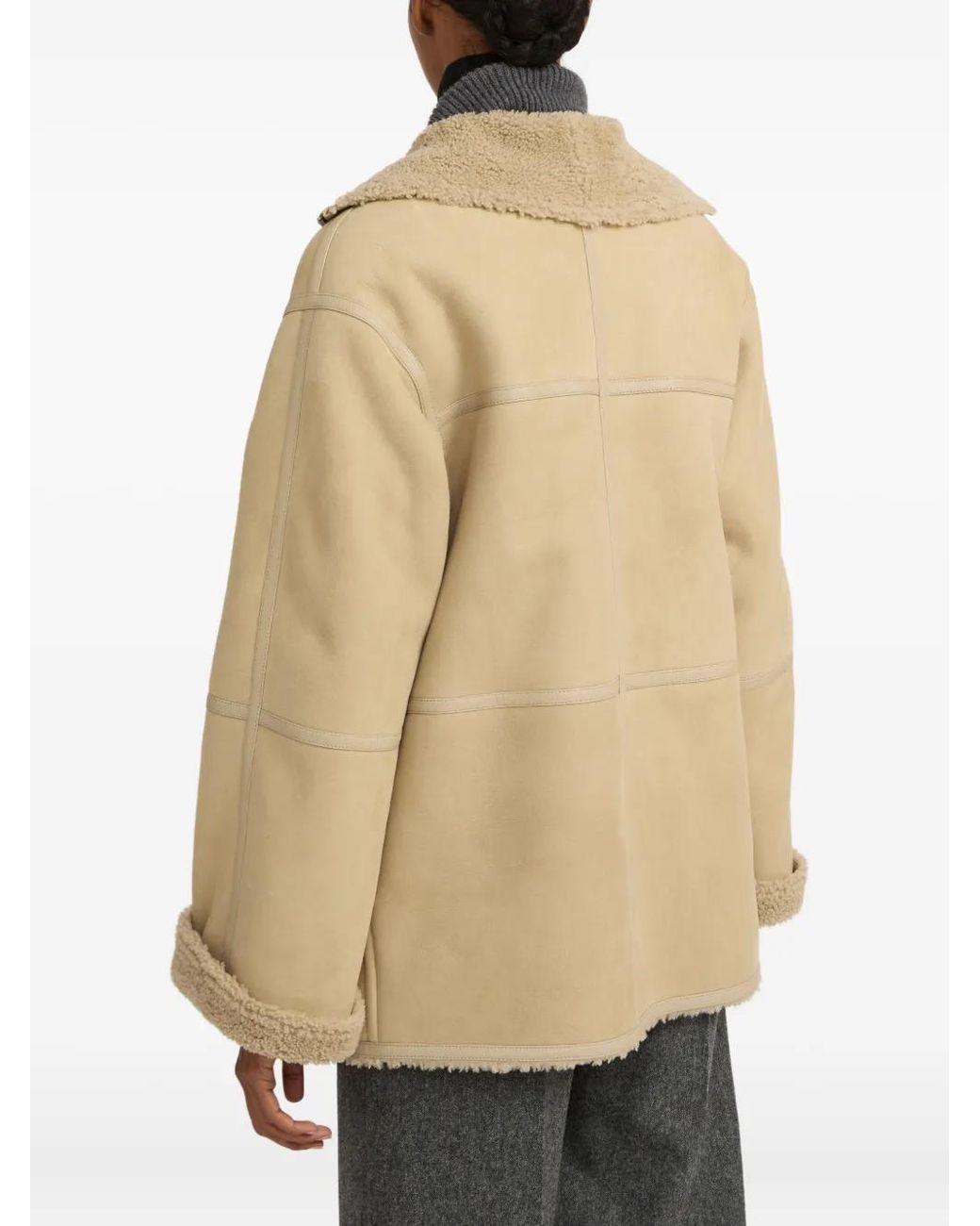 Yves Salomon Natural Suede-Shearling Panelled Coat