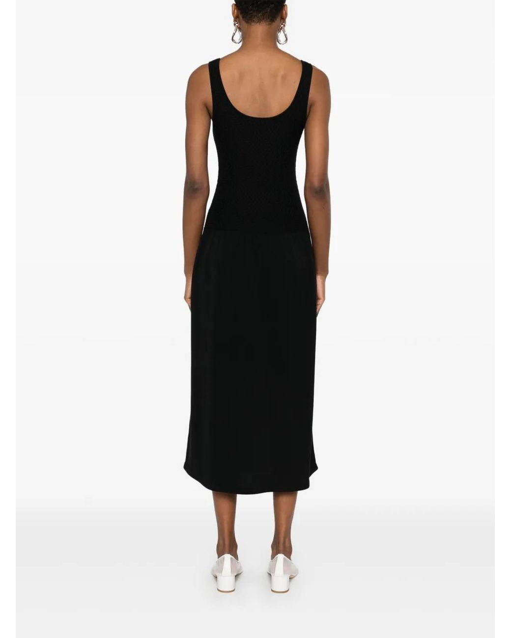 Theory Black Cotton Midi Dress With Wide Neckline