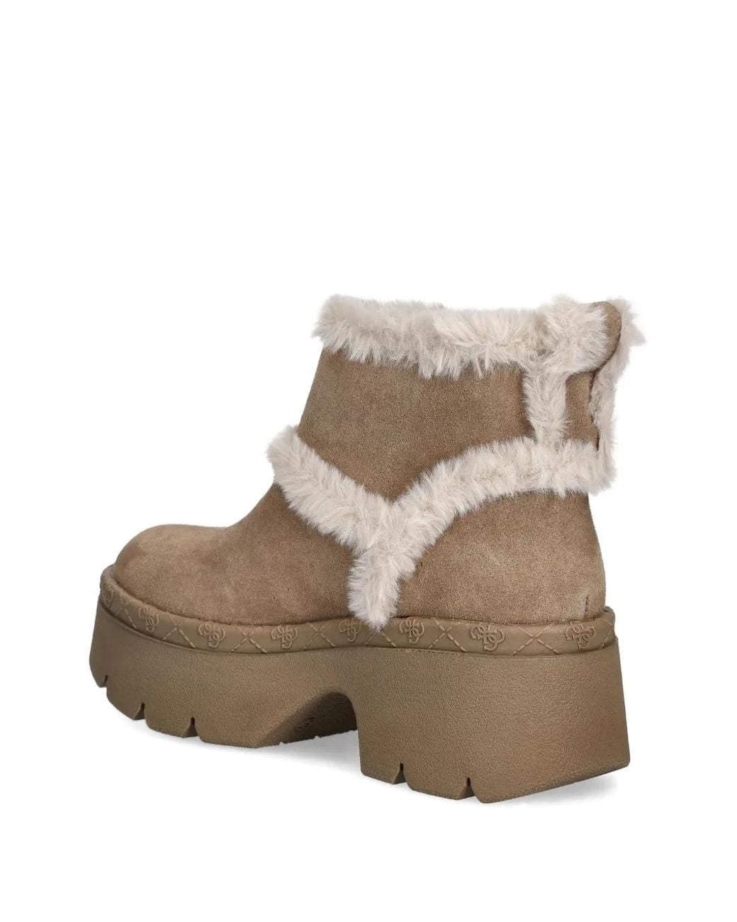 Guess Brown Bridgete Faux Fur-Trim Ankle Boots