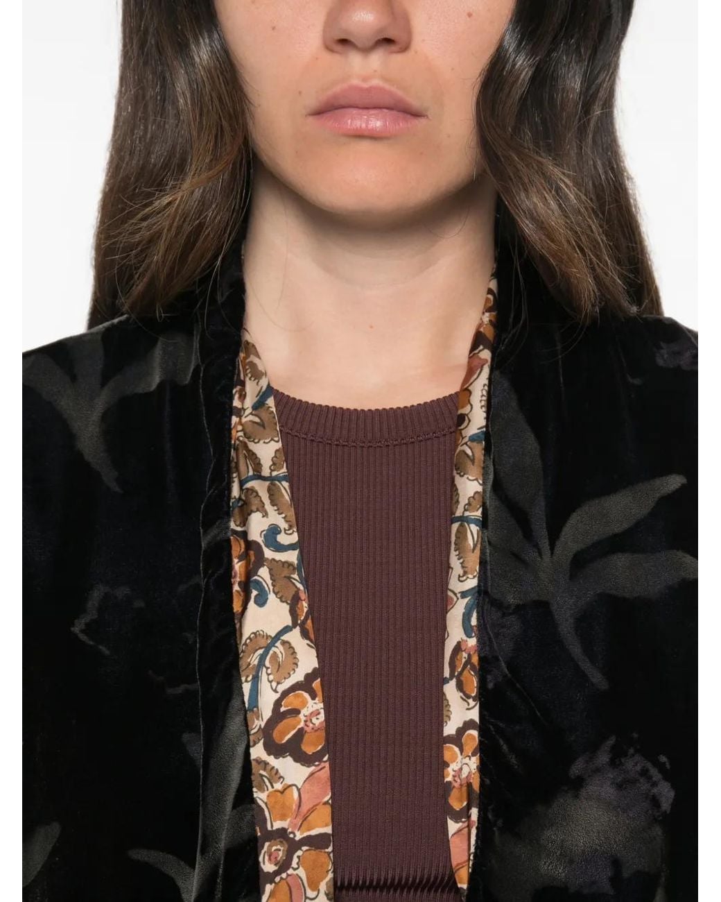 Whyci Black Floral-Print Velvet Cape