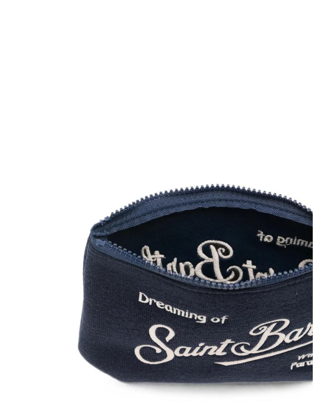 Mc2 Saint Barth Blue Aline Wool Blend Pochette With Houndstooth Pattern And Logo Embroidery