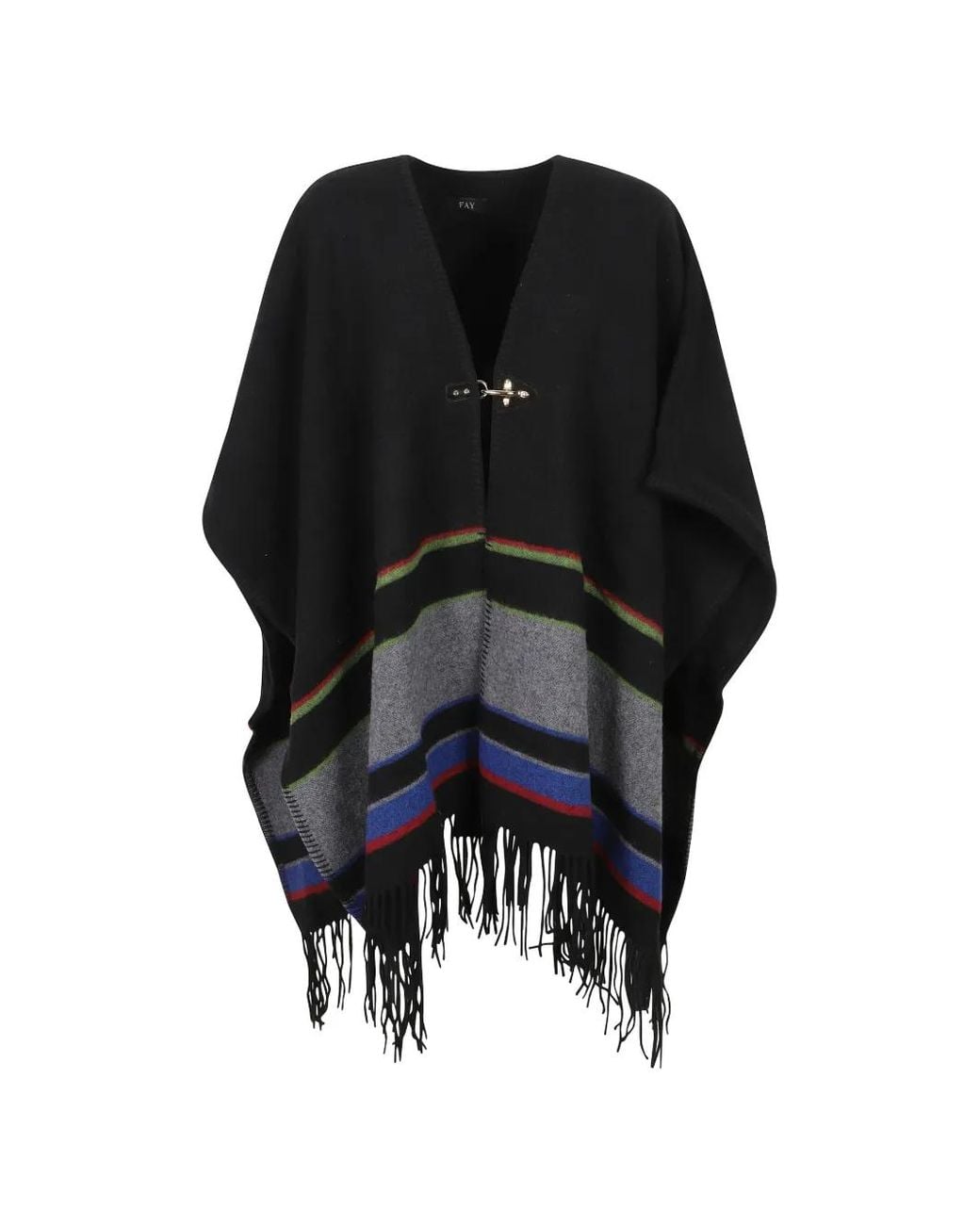 Fay Black Striped Fringed Cape
