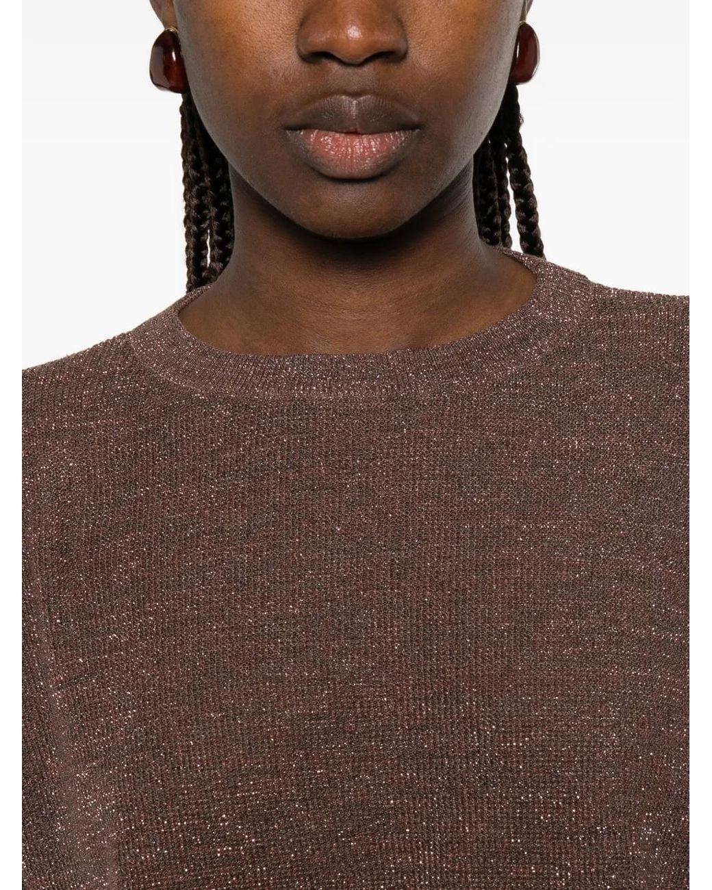 Brunello Cucinelli Brown Metallic-Effect T-Shirt