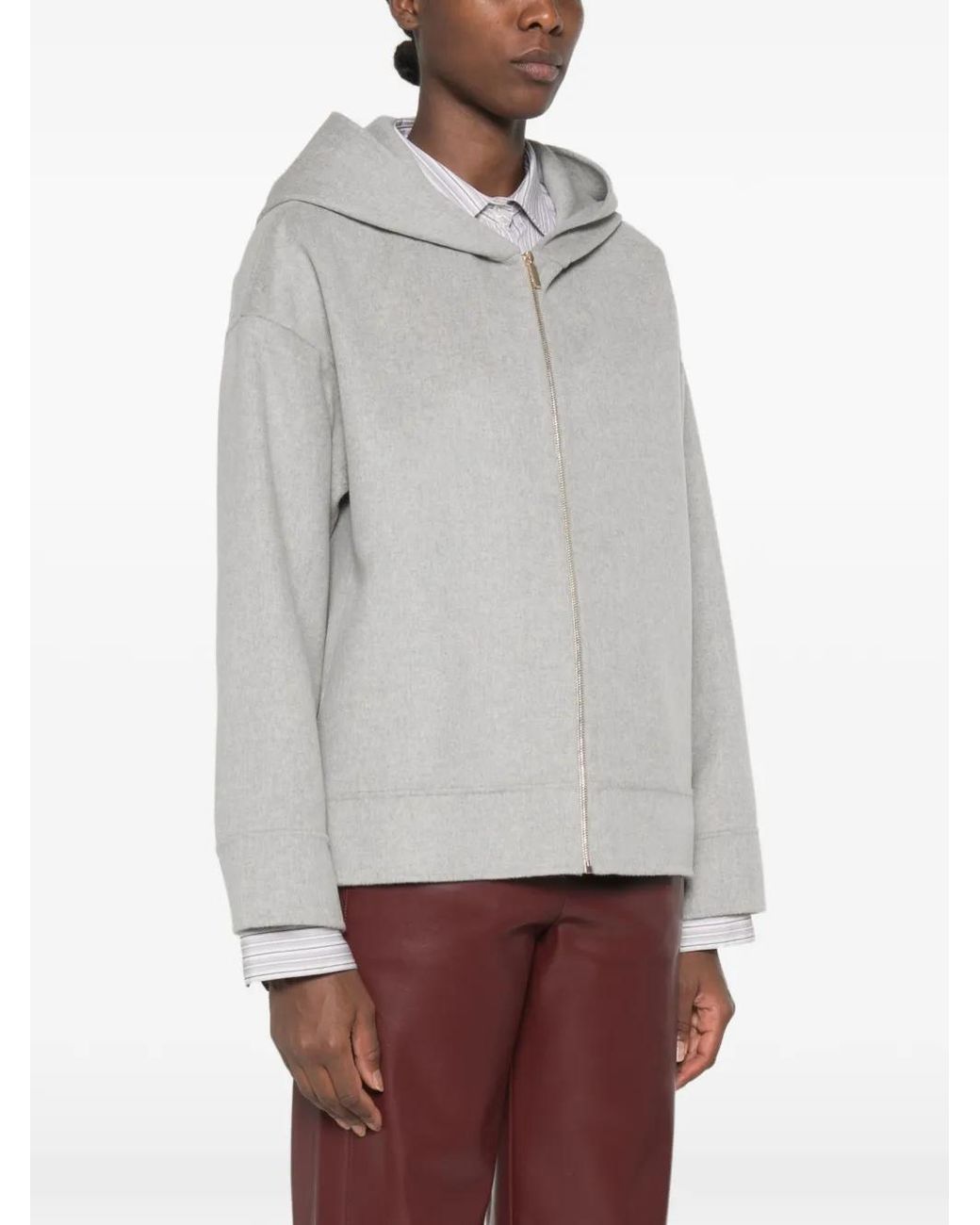 Max Mara Gray Hooded Zip-Up Jacket
