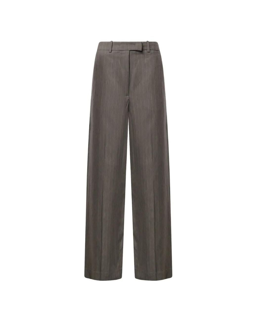 Frankie Shop Gray Pinstripe Wide-Leg Trousers