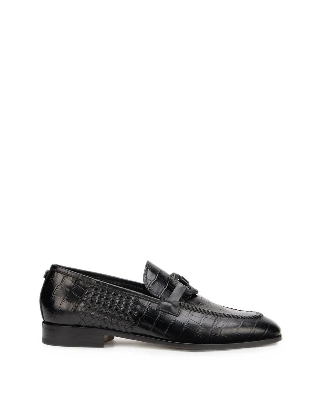 Roberto Cavalli Black Crocodile-Effect Loafers for men