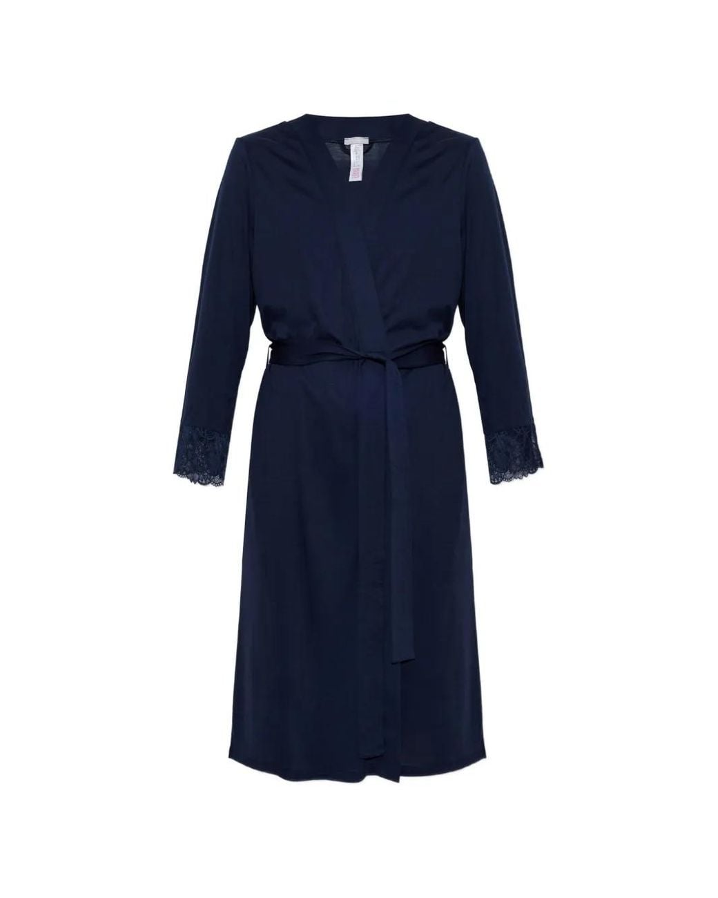 Hanro Blue Azelia Lace-Trim Dressing Gown