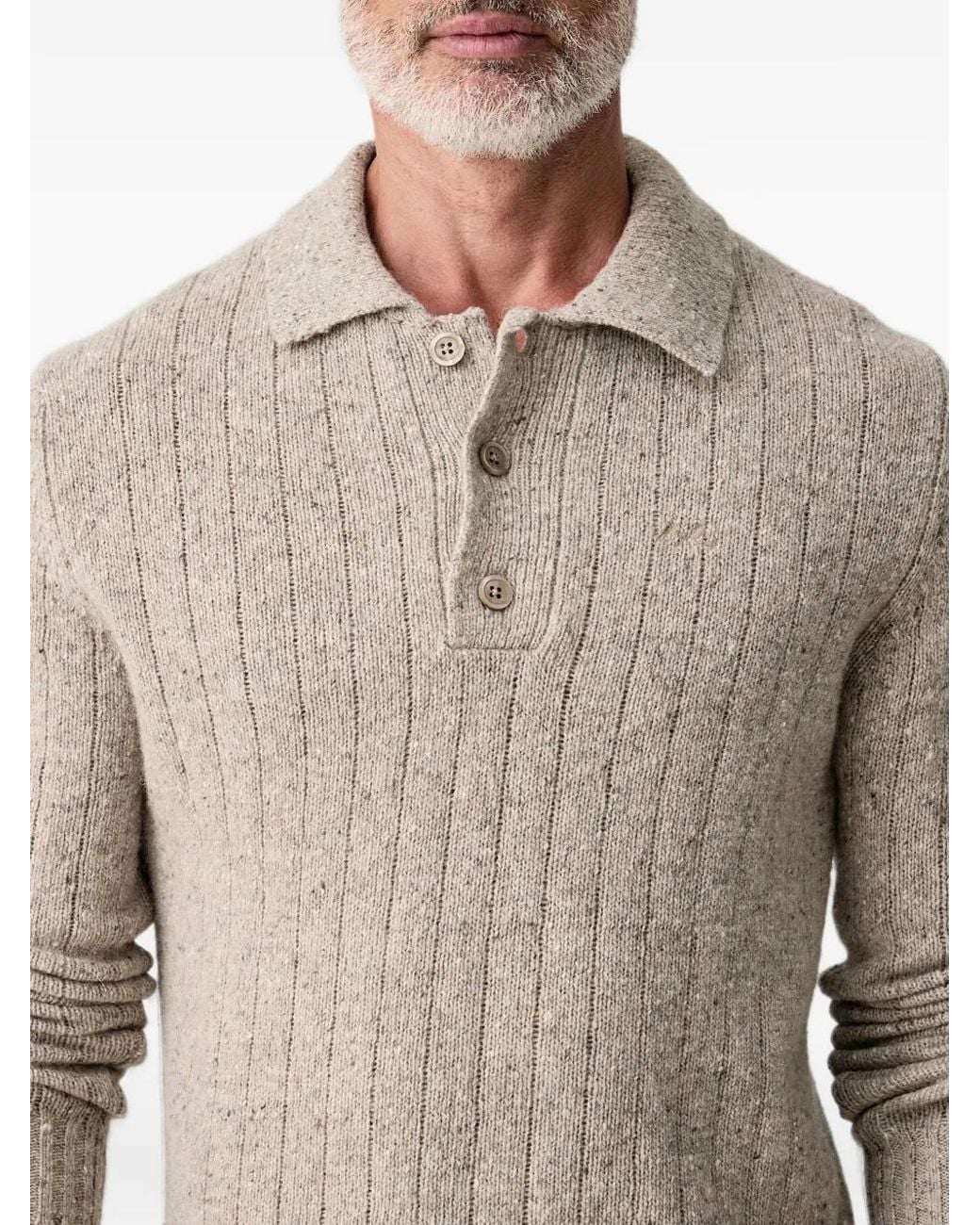 Lindbergh Gray Ribbed-Knit Polo Sweater for men