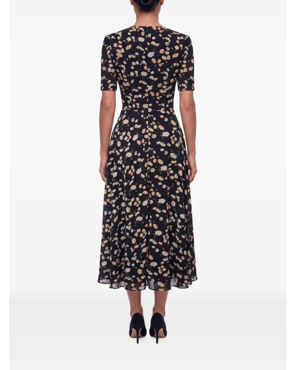 POST MERIDIEM Black Floral-Print Short-Sleeve Midi Dress