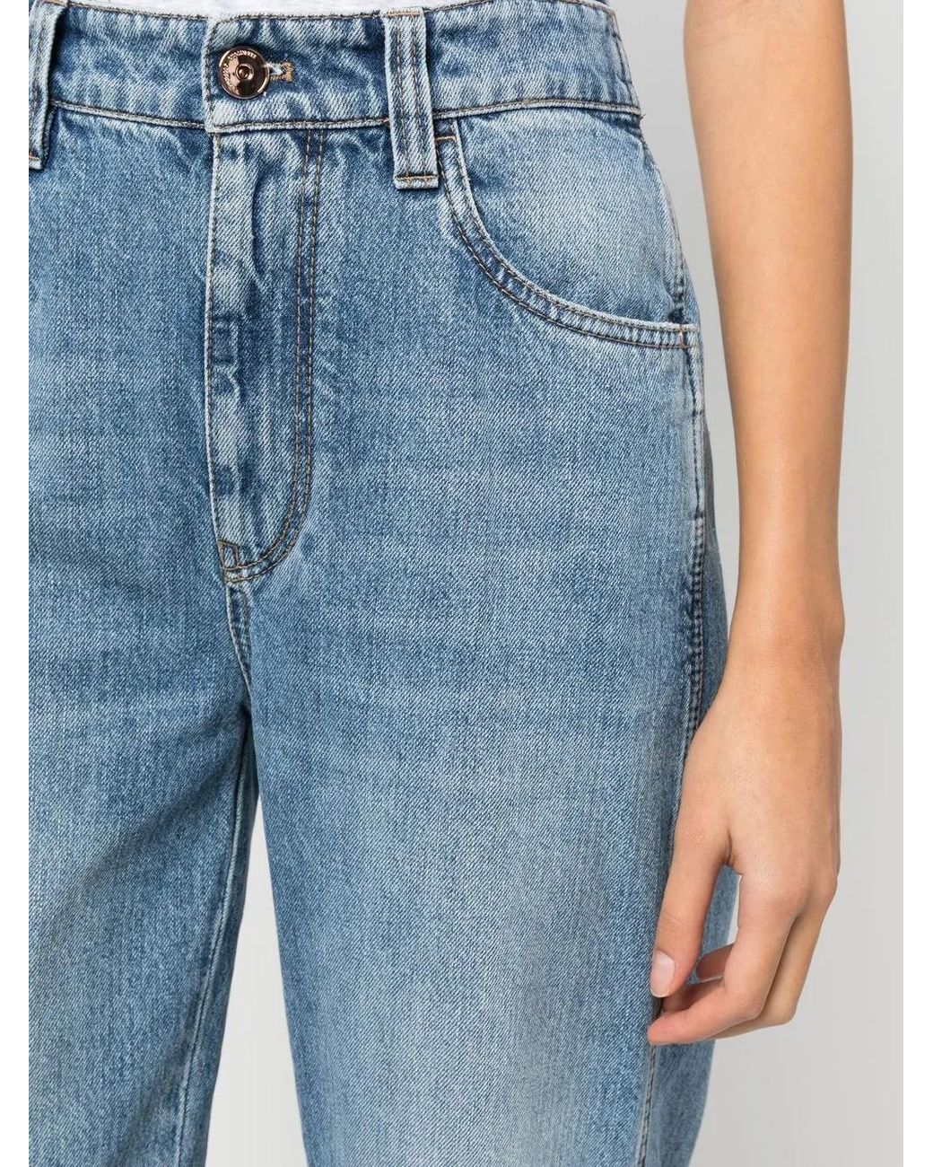 Brunello Cucinelli Blue High-Rise Straight-Leg Jeans