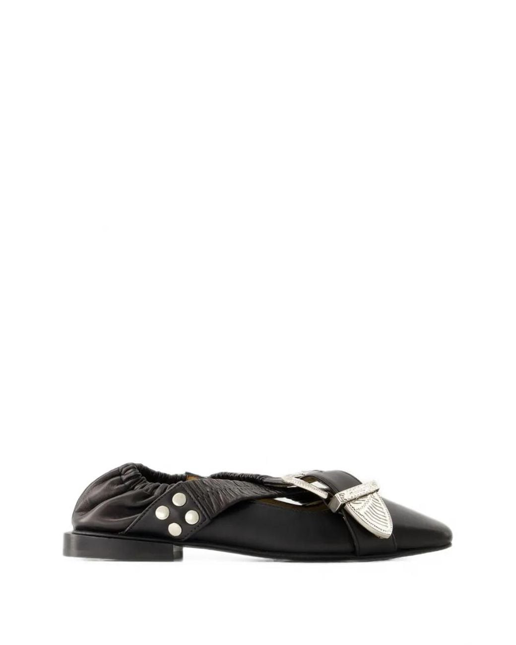 Toga White Buckled Ruched Flats