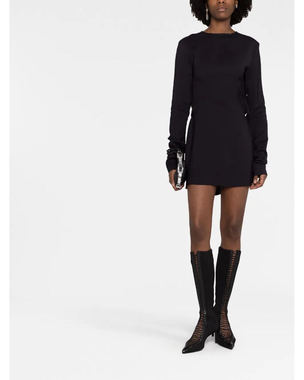 032c Black 'Kicked Back' Structured Short Dress